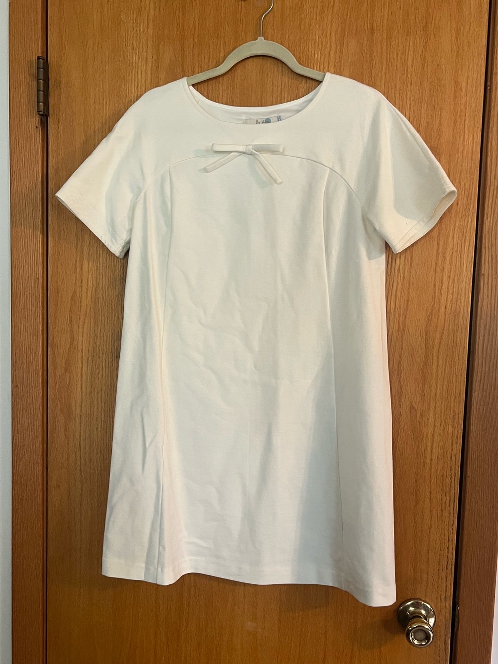 Boden White Short-Sleeve Dress with Bow
